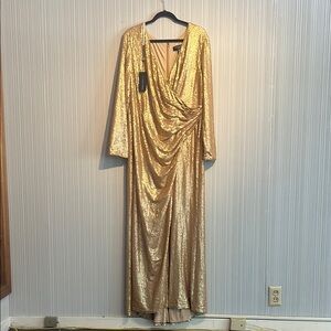 Plus size Tadashi Shoji gold sequin dress